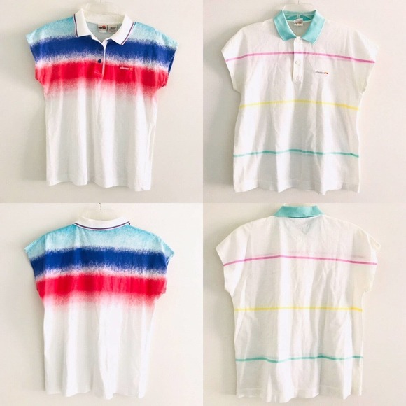 Ellesse | Polo Shirt Womens Size 0 White Stripe Collar Henley Short Sleeves - Picture 6 of 9